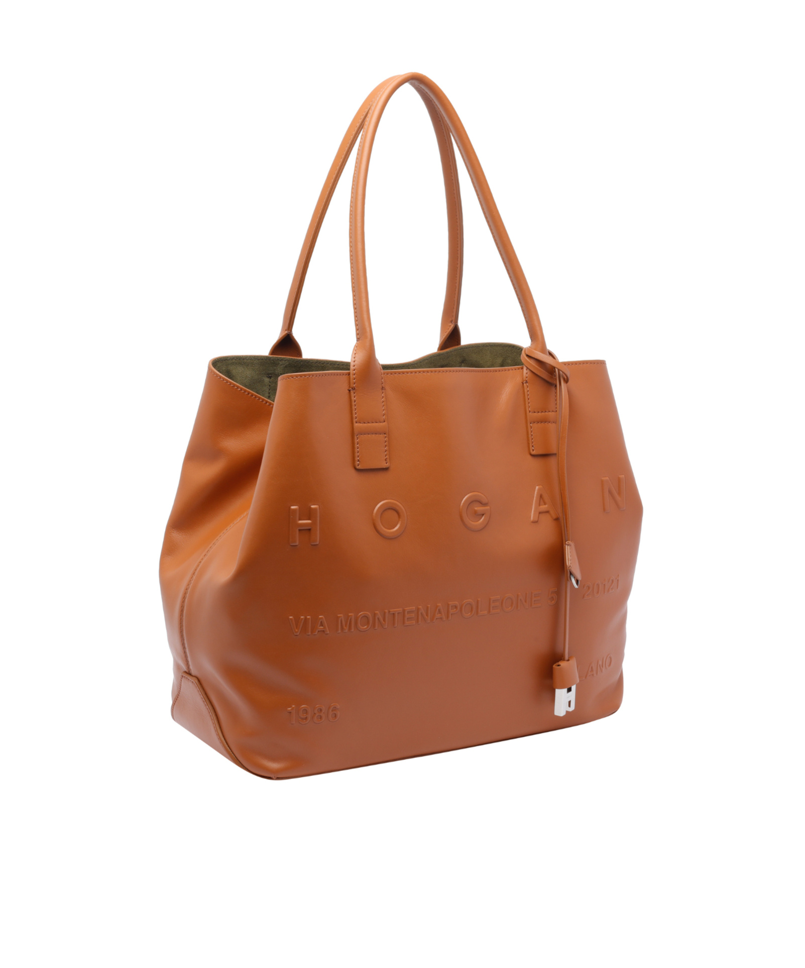 Hogan Medium Script Logo Leather Shoulder Bag In Brown