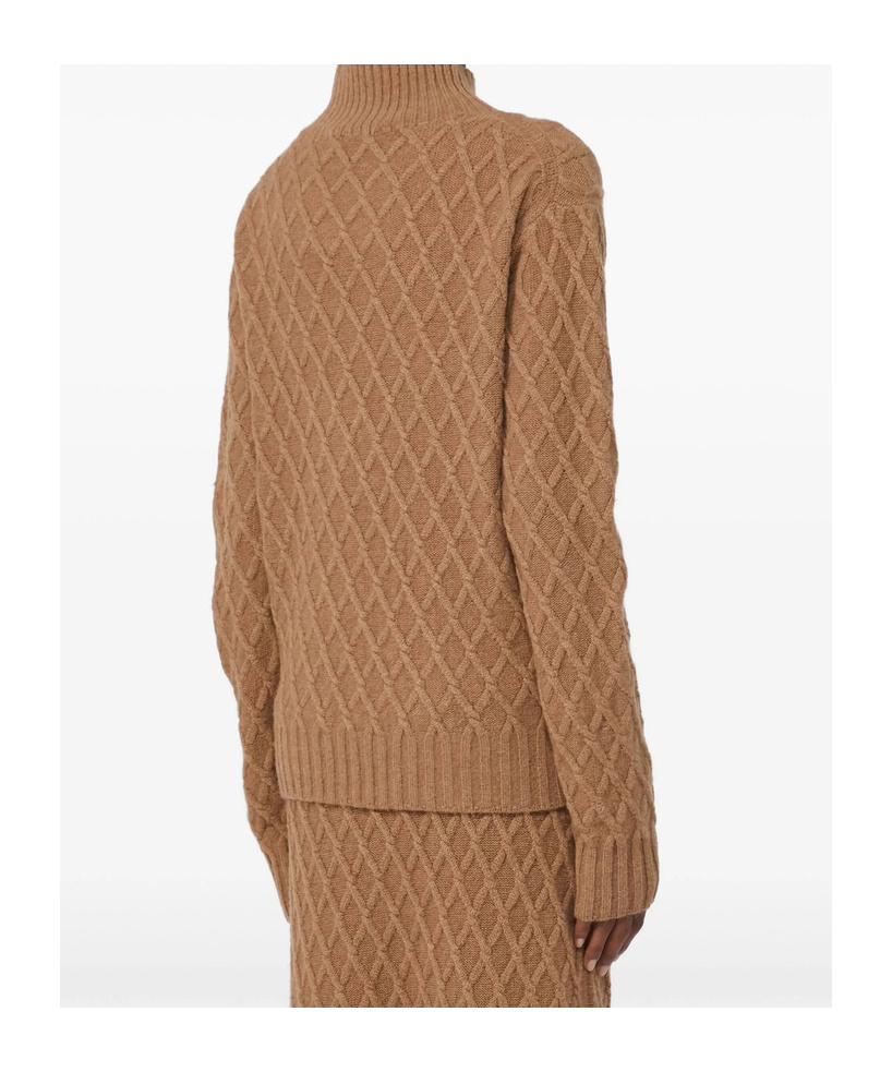 Max Mara Camel Fur Jacquard Rollneck Sweater In Brown