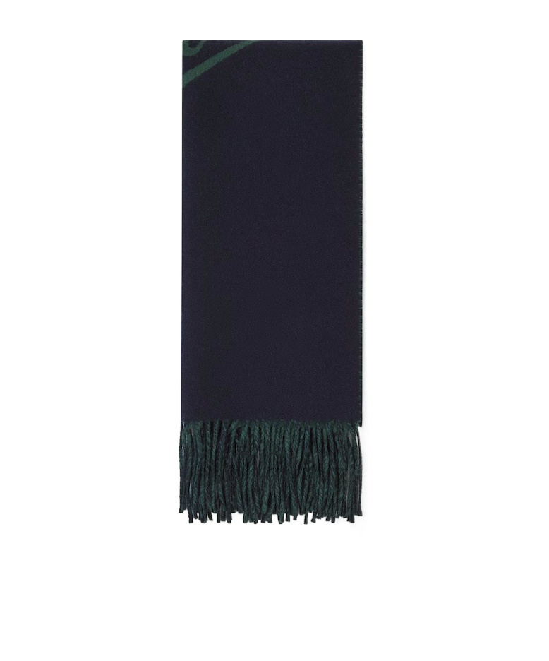 Gucci Lettering Wool Cashmere Scarf In Blue