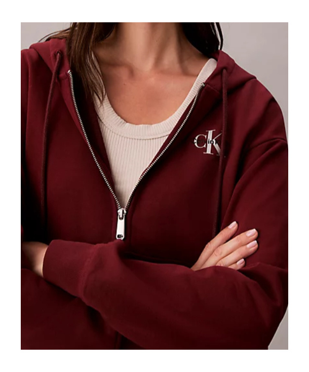 Calvin Klein Jeans Est.1978 Monogram Zip Up Hoodie In Burgundy