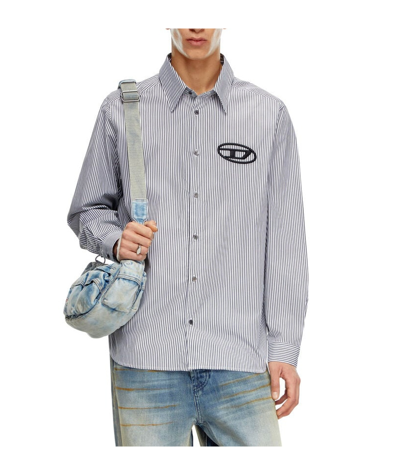 Diesel S-simply-e Striped Cotton Shirt In Gray