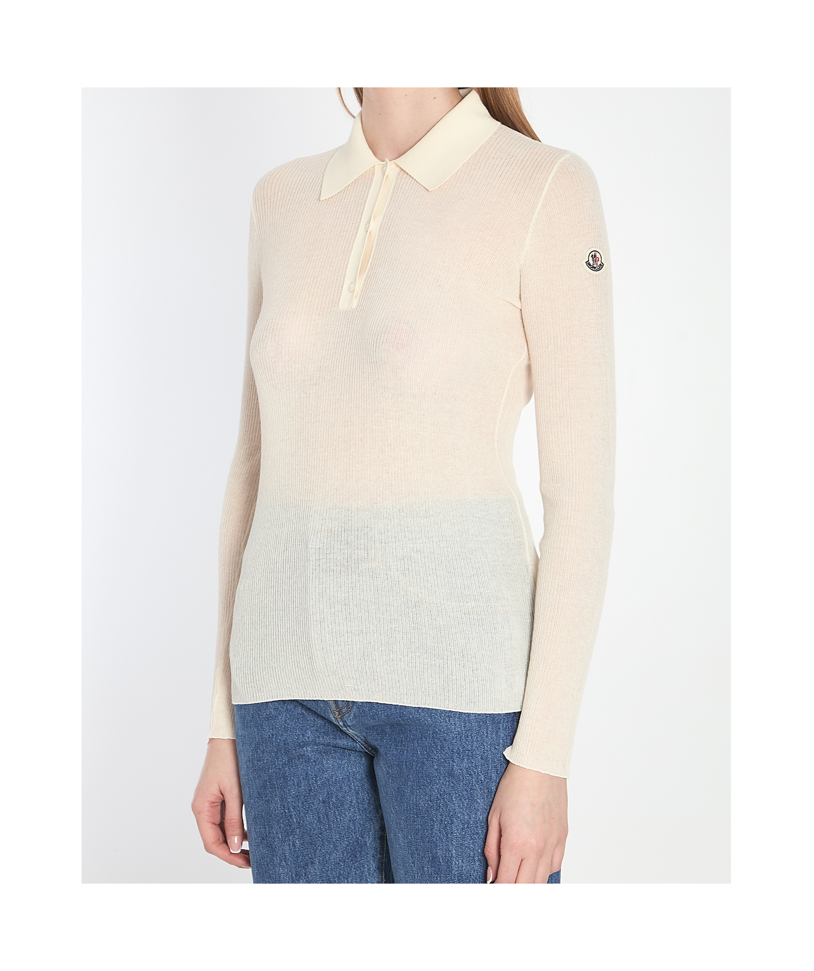 Moncler Ribbed Cotton Long-sleeve Polo Shirt In White