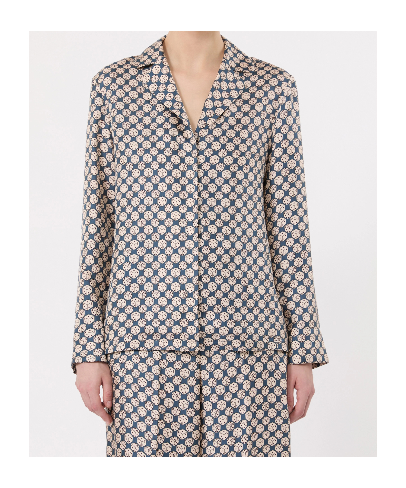 Max Mara Printed Silk Pyjama-style Shirt In Blue