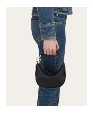 Ferragamo Mini Hobo Bag With Gold Gancini Accent In Black