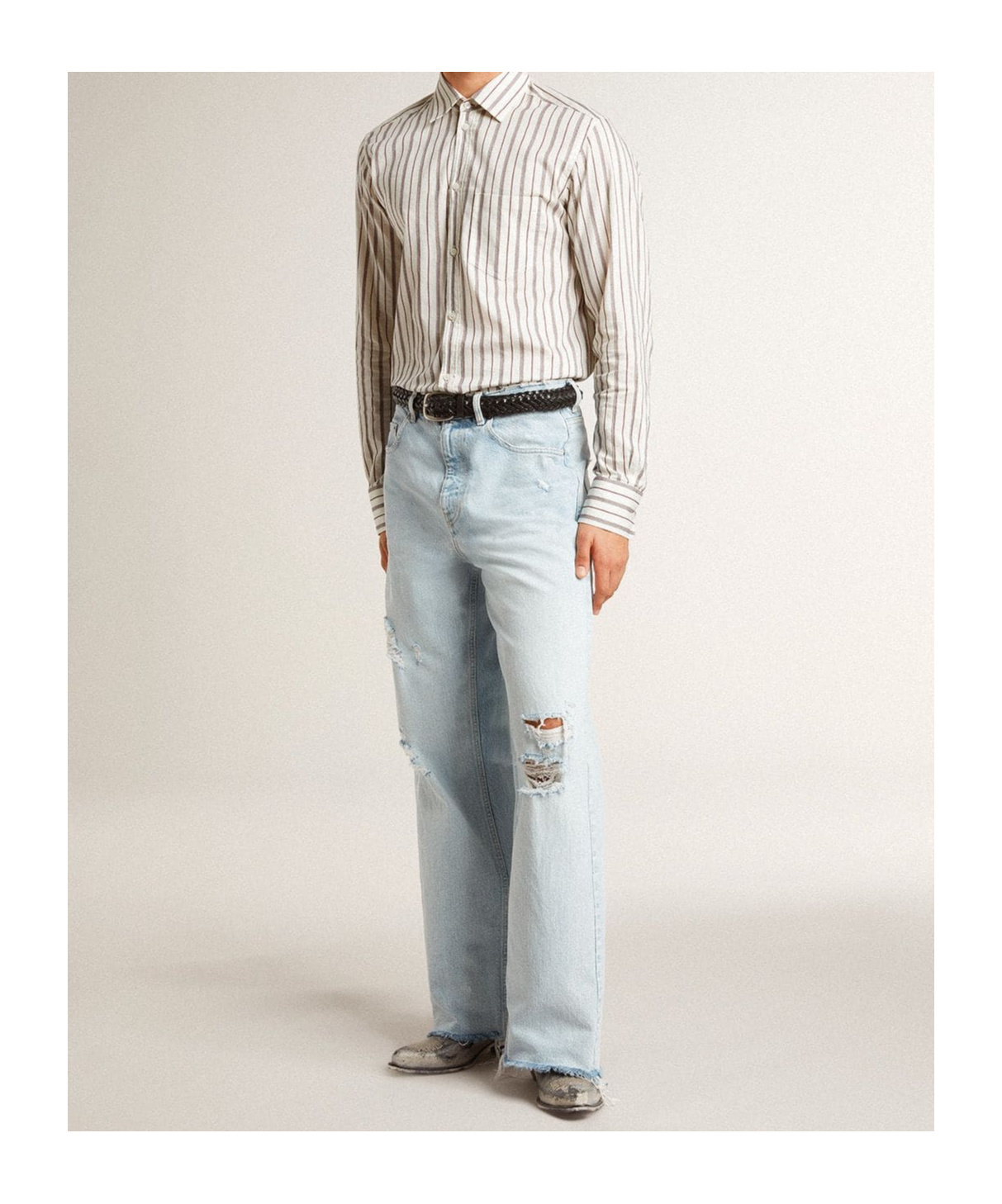 Golden Goose Striped Shirt In White