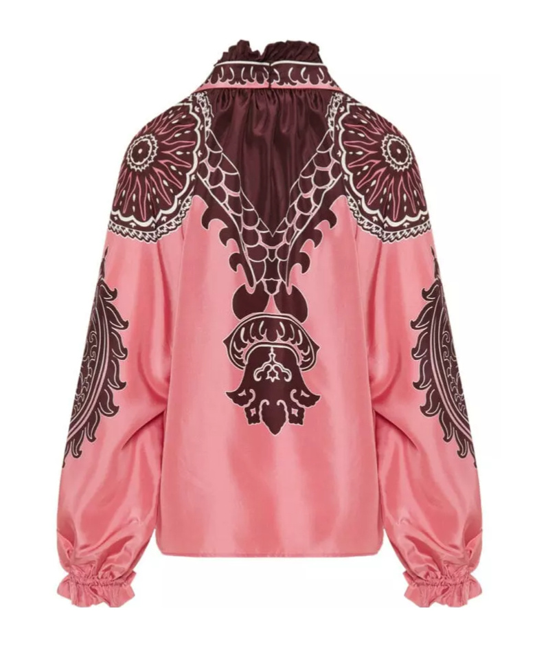 La Doublej Cerere Neck-tie Long-sleeve Silk Blouse In Pink