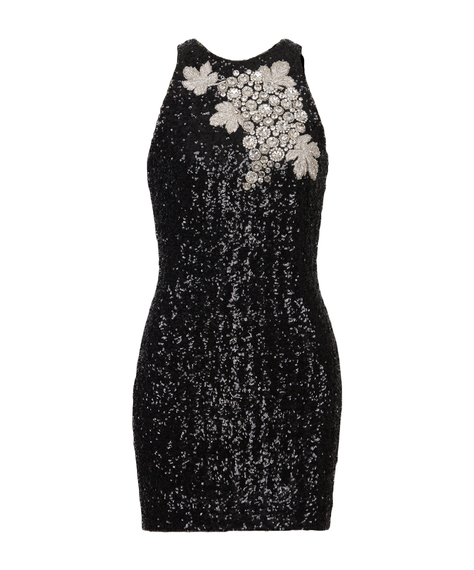 Balmain Grape Embroidery Sequined Mini Dress In Black