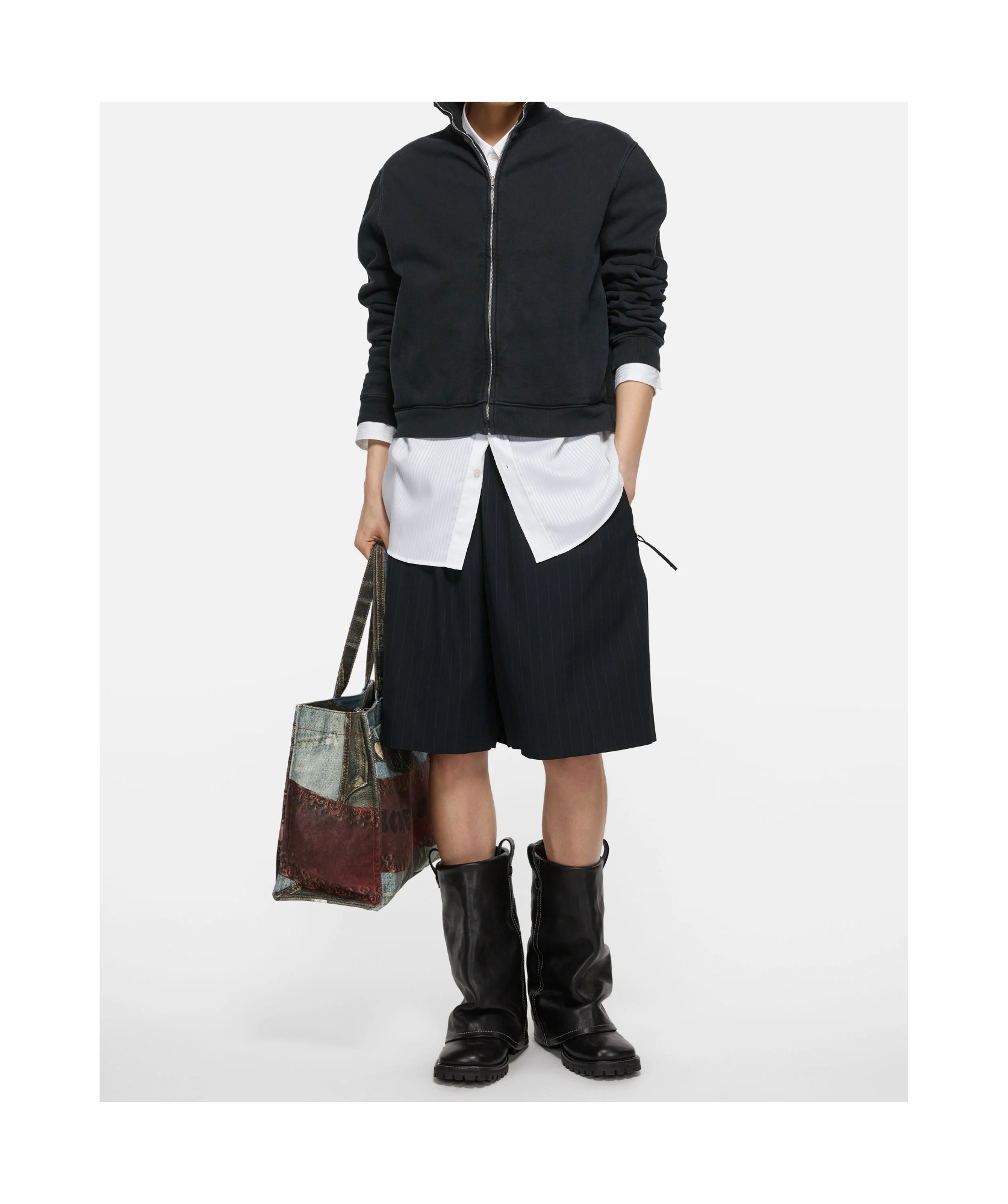 Acne Studios Mock-neck Zip-up Sweatshirt In Black