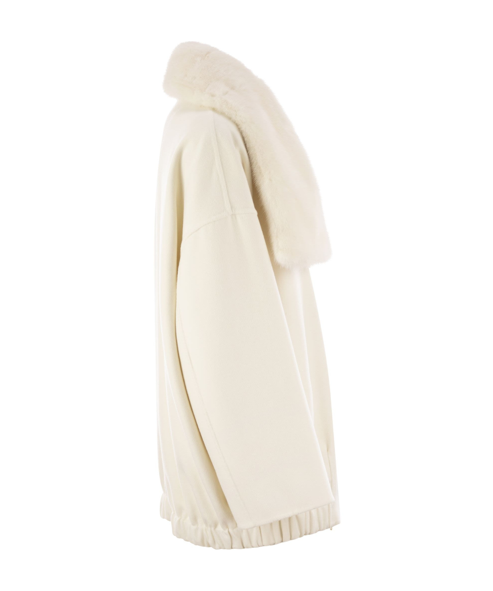 Fabiana Filippi Luxury Cashmere Caban With Mink Fur Collar In White