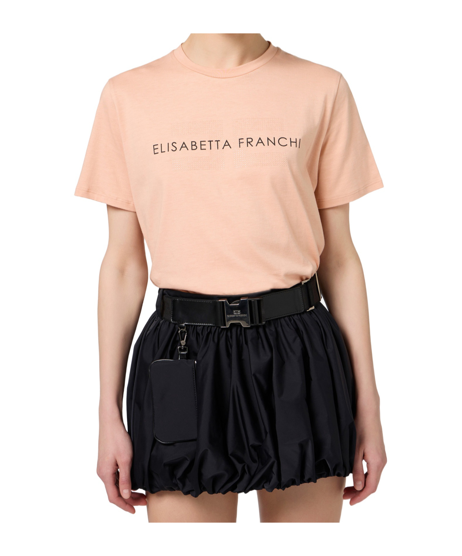 Elisabetta Franchi Rhinestone Logo Jersey T-shirt In Pink