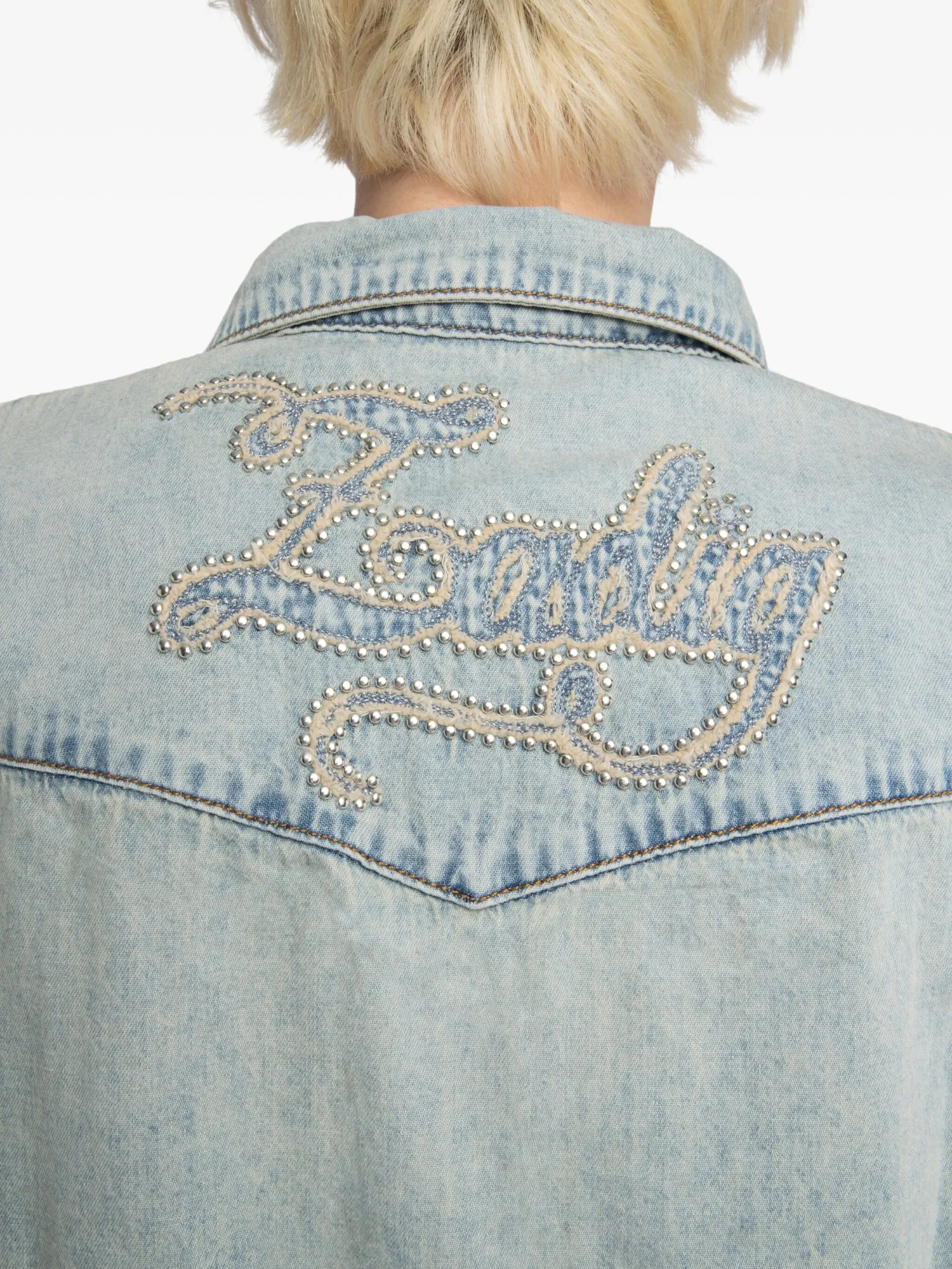 Zadig & Voltaire Saby Studded Denim Button-up Shirt In Multi