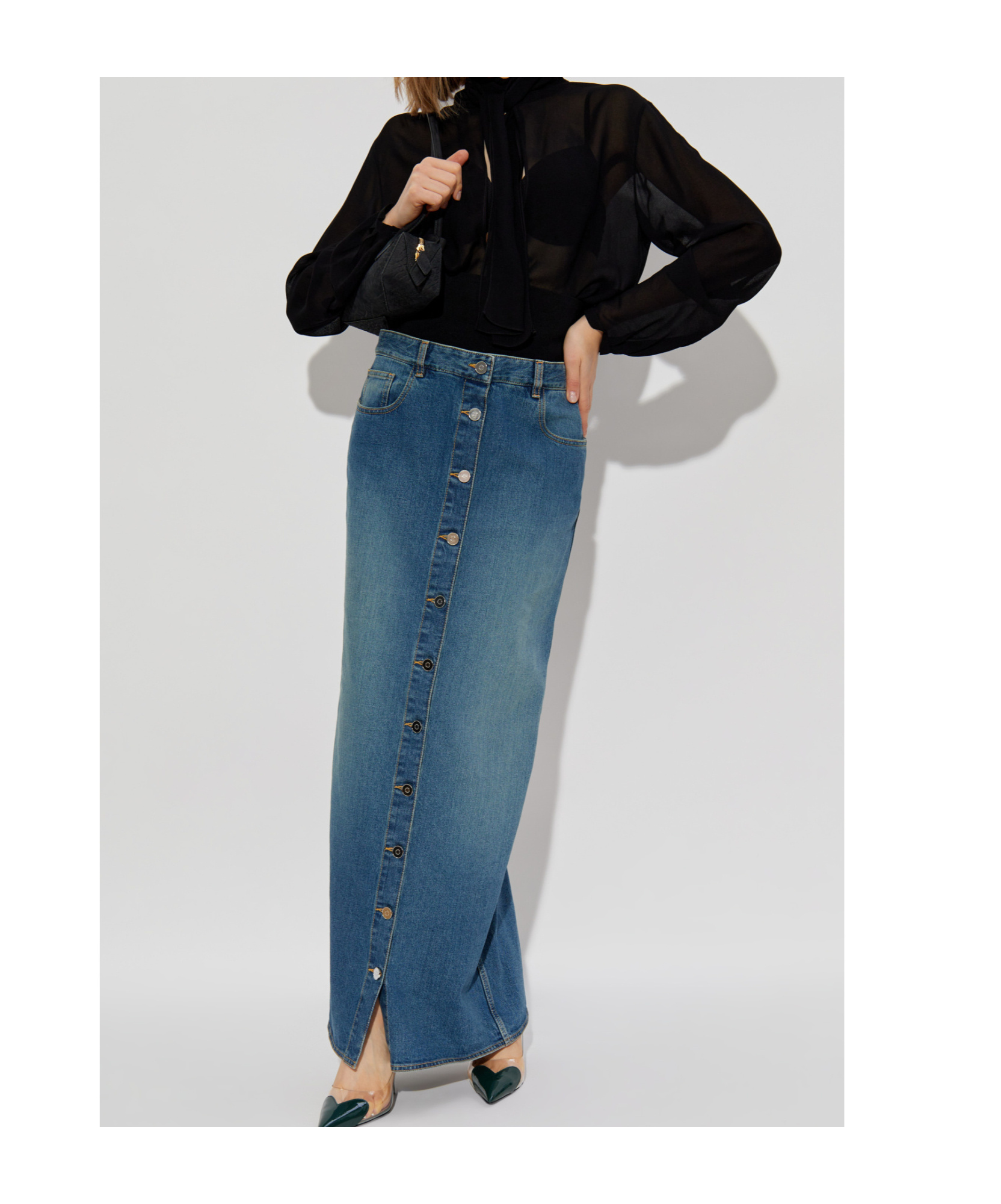 Alaïa Blue Knitted Waistband Denim Maxi Skirt In Blue