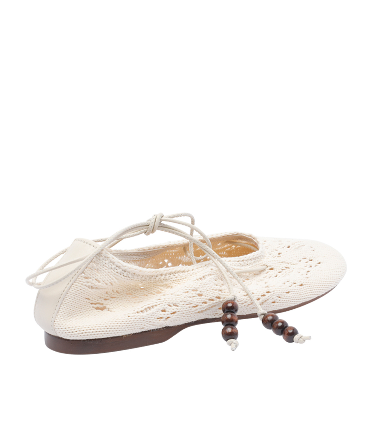 Alohas 'rosemary' White Ballet Flats With Embroidered Design Ankle Knot Closure In Cream
