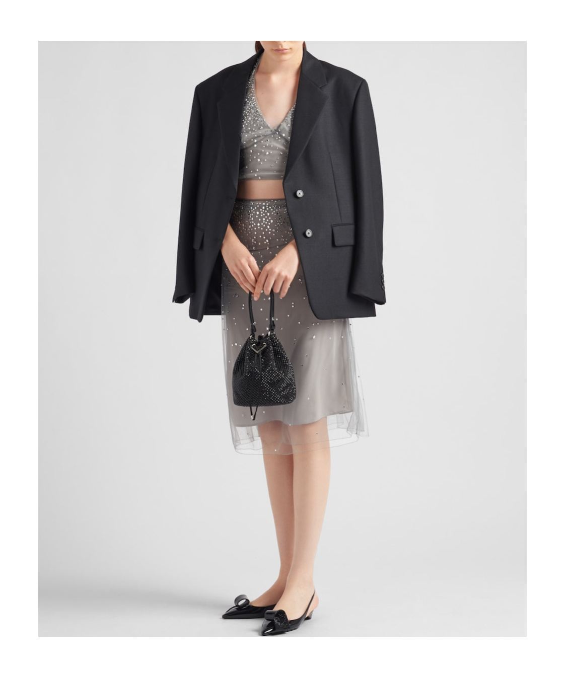 Prada Womens Black Crystal-embellished Mini Satin Shoulder Bag In Black