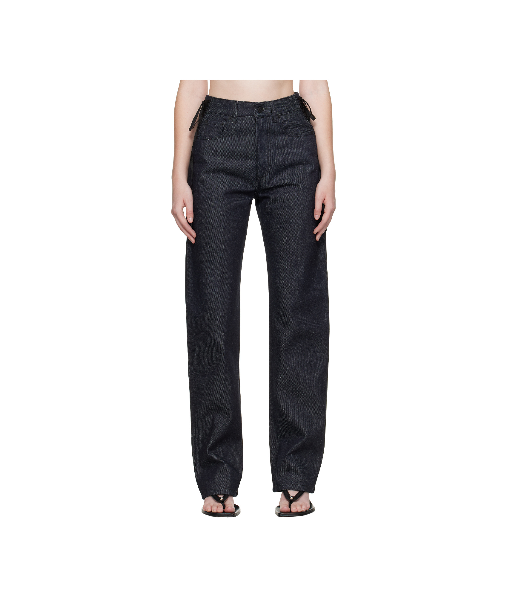 Mugler Lace-up Straight Jeans In Black