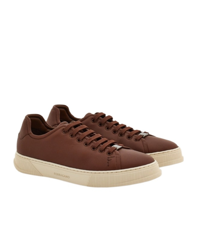 Ferragamo Calf Leather Low-top Sneakers In Brown