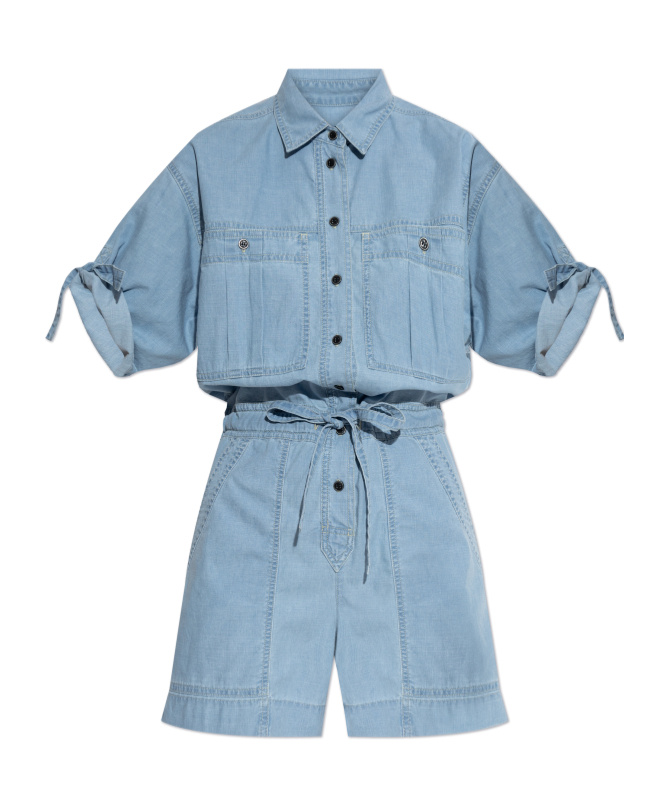 Isabel Marant Étoile Vally Light Blue Tracksuit With Chest Pockets And Elastic Waist With Drawstring In Cotton Woman In Blue
