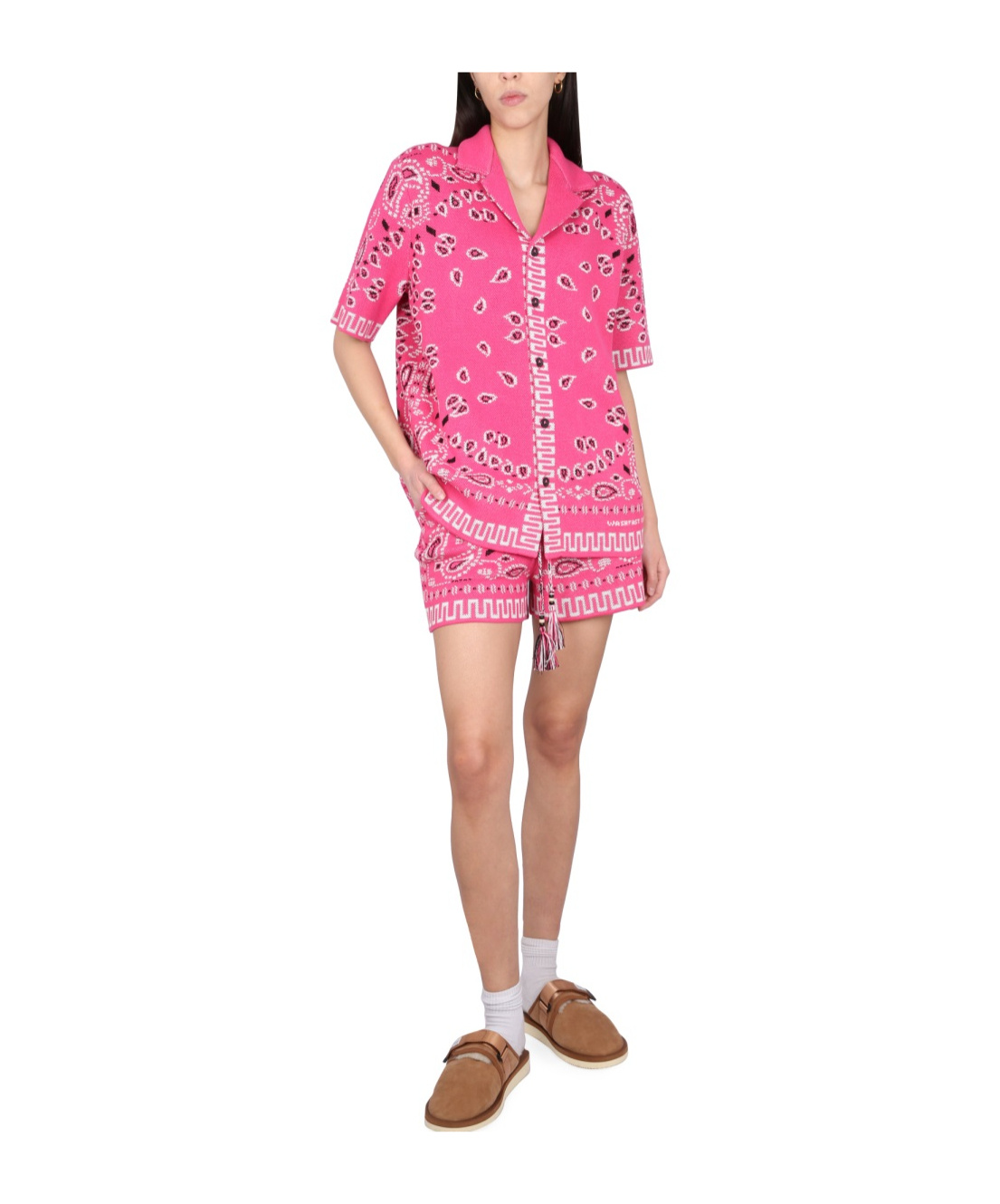 Alanui Knit Bandana Print Short Sleeve Top In Pink