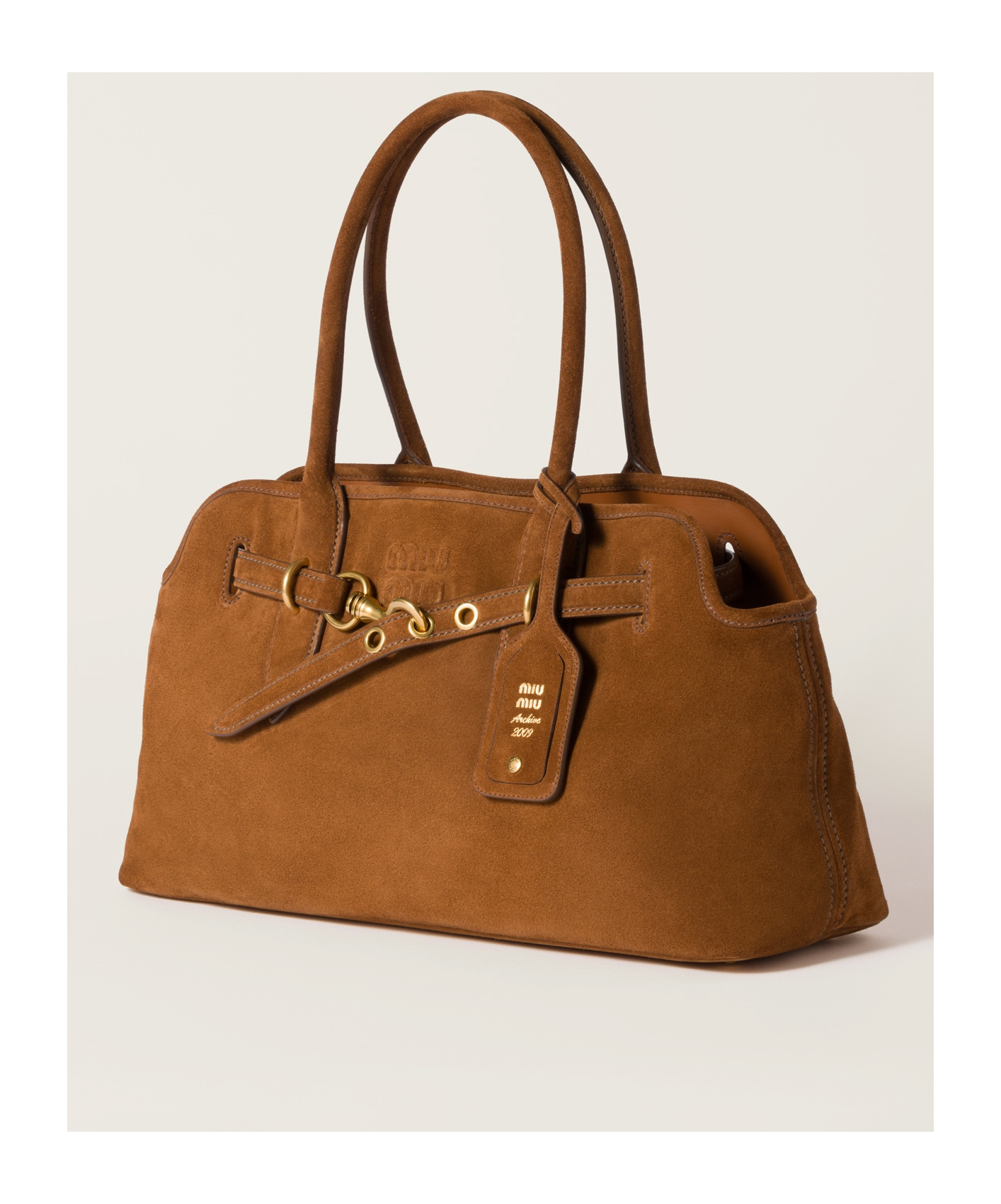 Miu Miu Suede Aventure Top-handle Bag In Oak