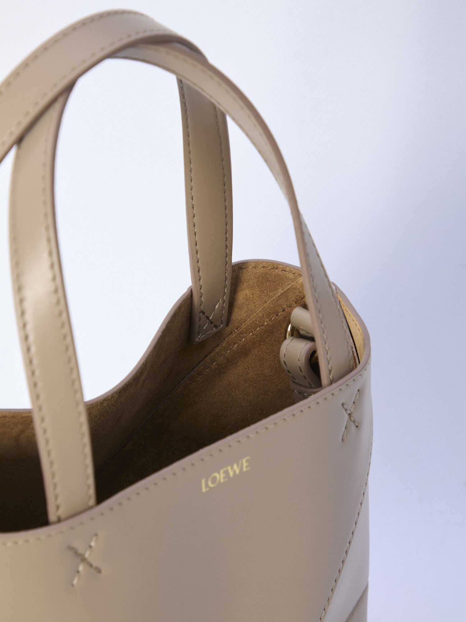 Loewe Mini Puzzle Fold Tote In Shiny Calfskin In Nude