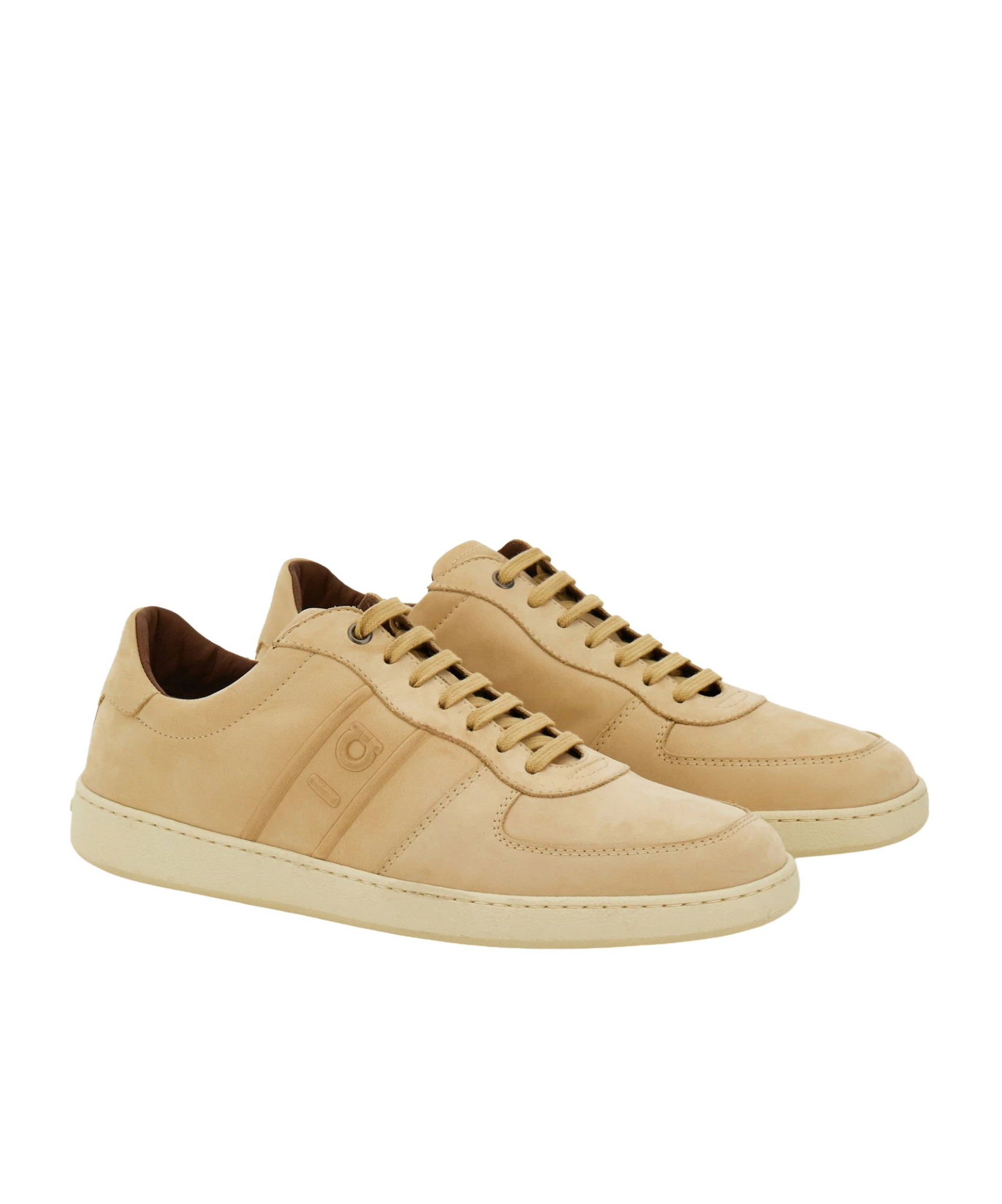 Ferragamo Men Beige Nubuck Adam Low-top Sneakers In Neutral