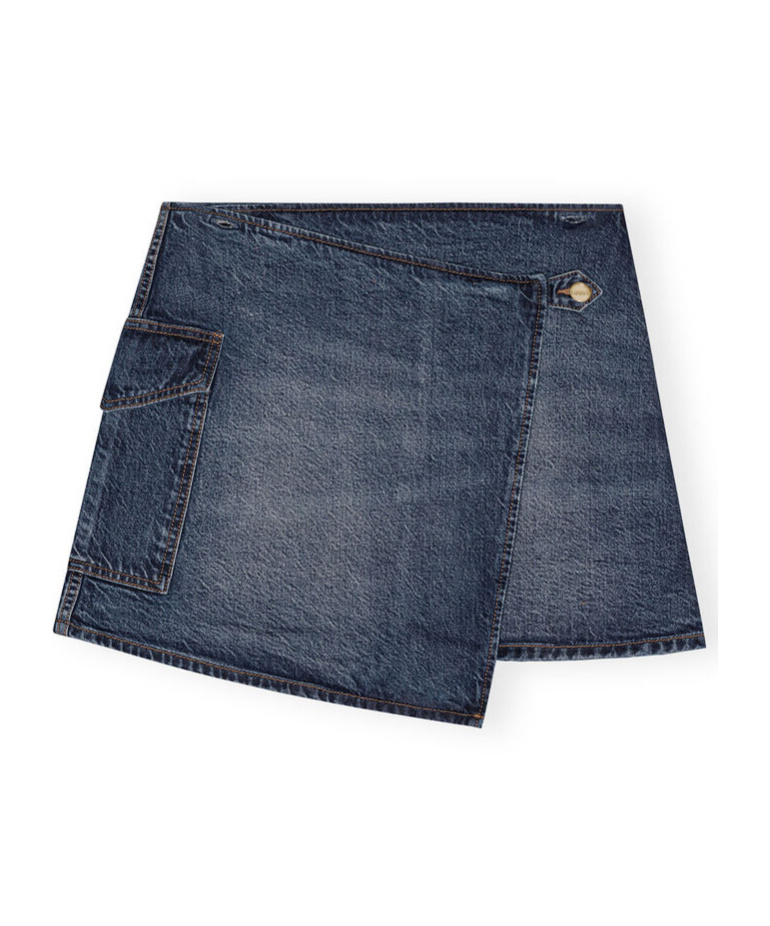 Ganni Dark Blue Heavy Washed Flared Skirt Jeans In Blue