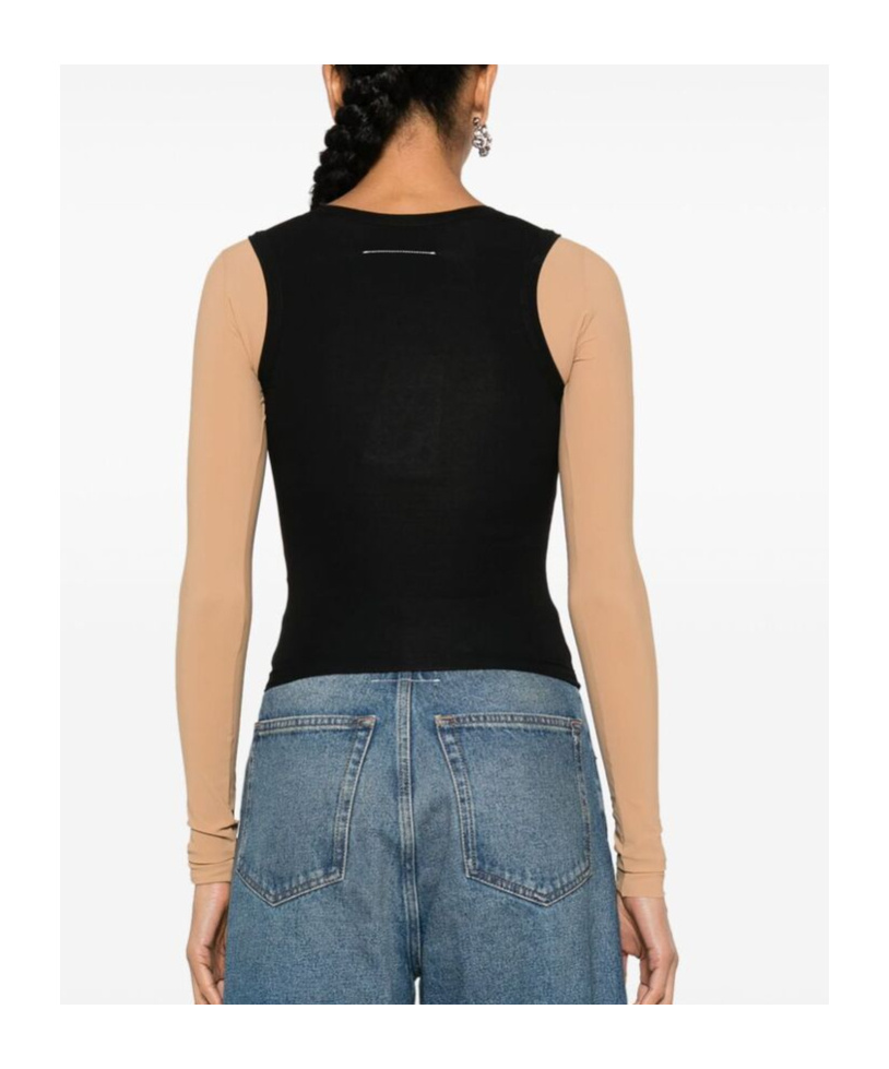 Mm6 Maison Margiela Numbers-motif Layered Top In Black
