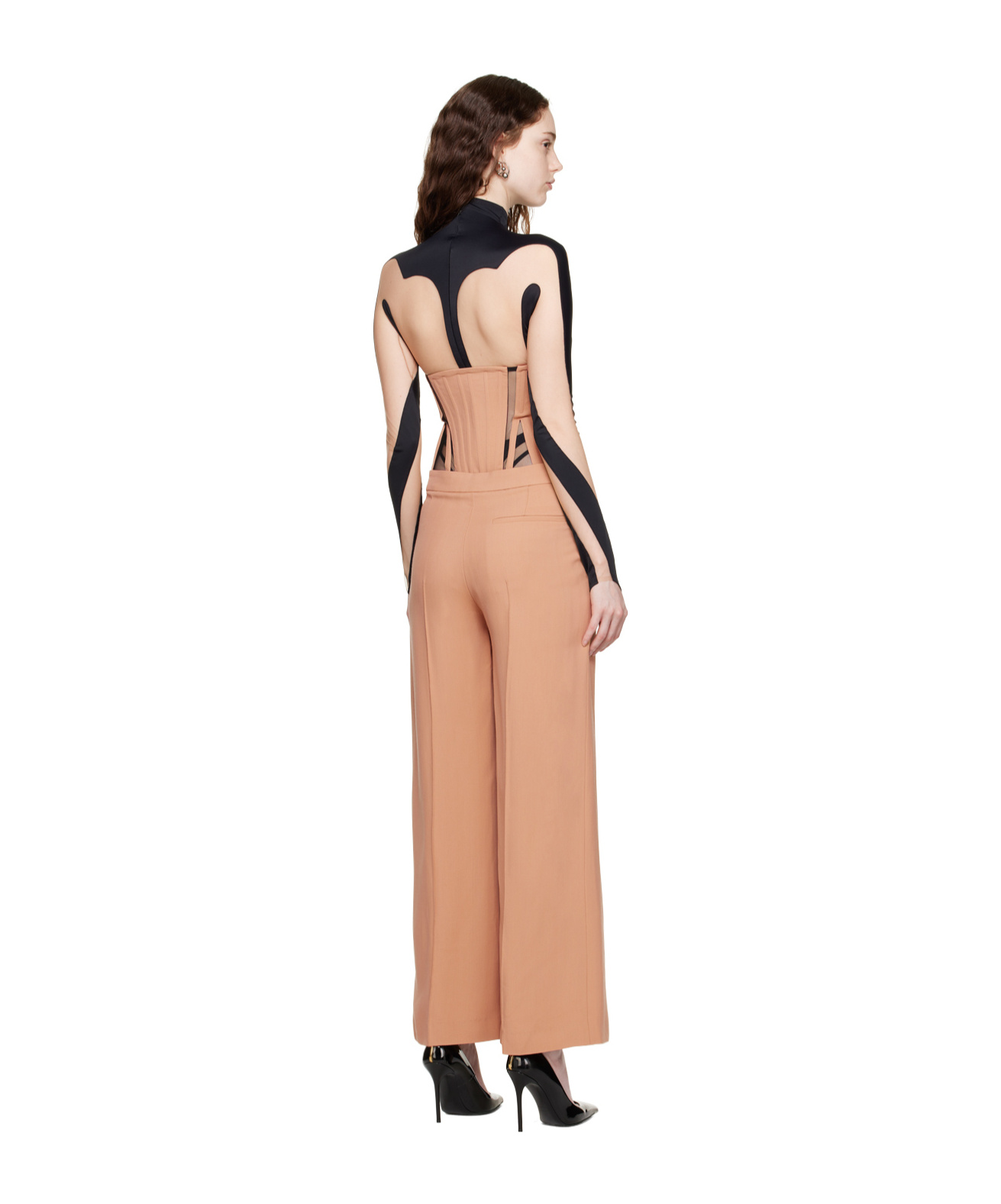 Mugler Tan Tailored Trousers & Corset Set In Nude