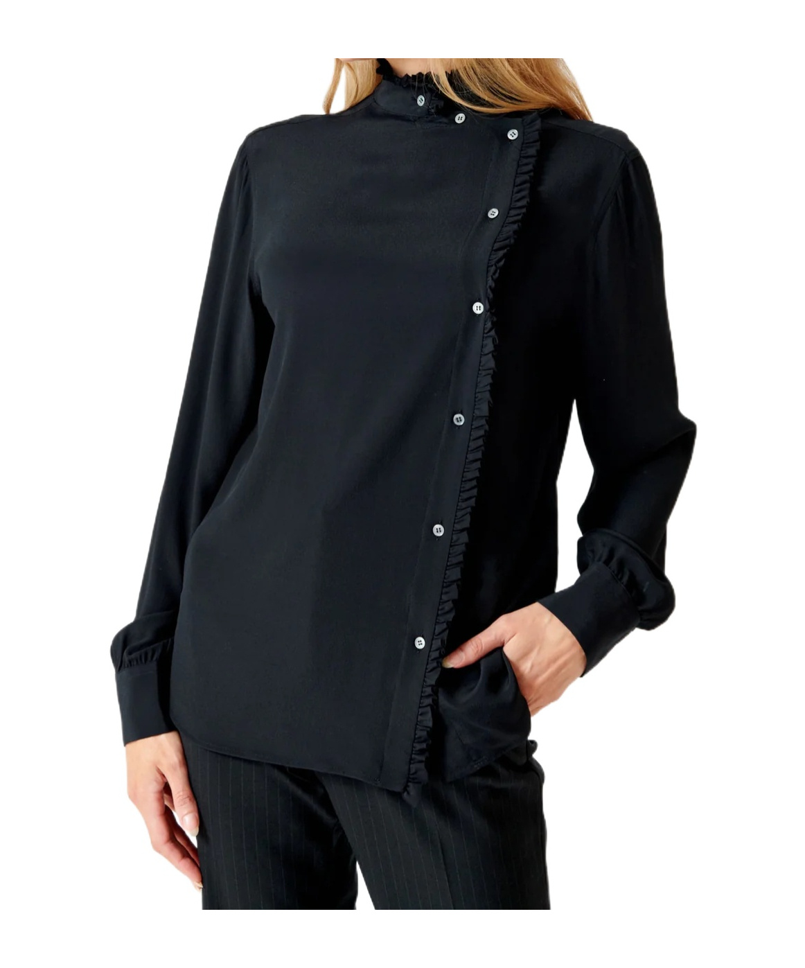 N°21 N21 Side Button Ruffle Blouse In Blue