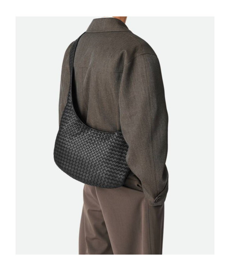 Bottega Veneta Black Crossbody Bag With Top Zip Closure And Intrecciato Motif In Leather Woman In Black