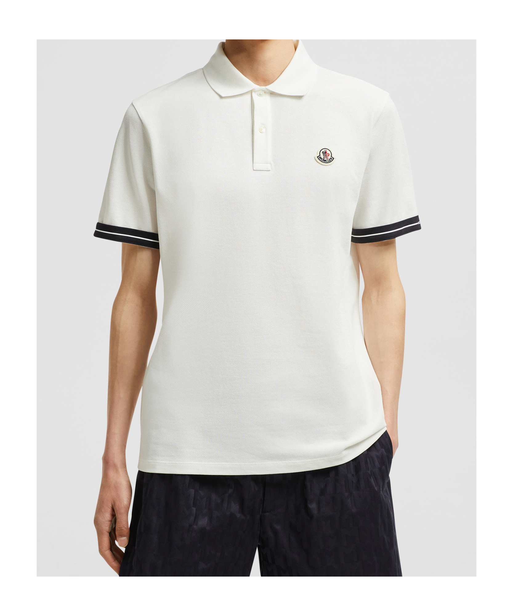 Moncler Polo Shirt With Lapel Short Sleeve In White