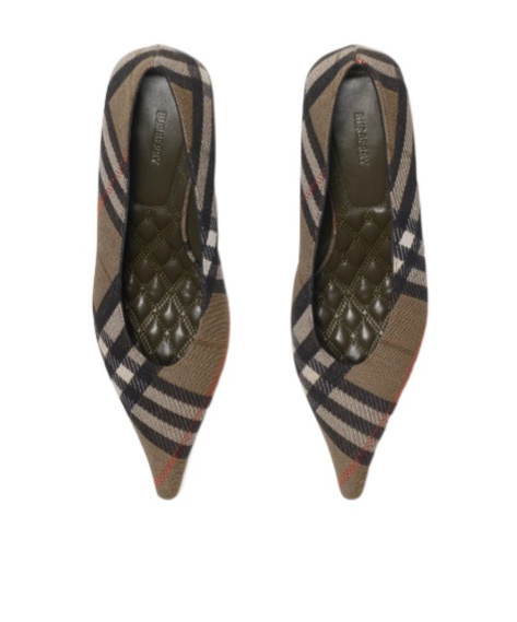 Burberry Checked Kitten Heel Pointed Toe Pumps In Brown