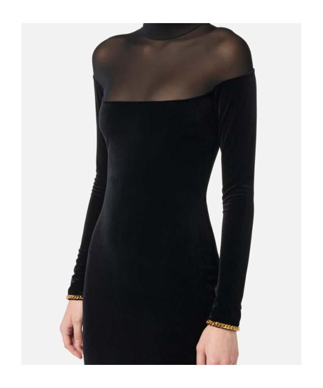Elisabetta Franchi Red Carpet Dress In Velvet And Jersey Fabrics In Black
