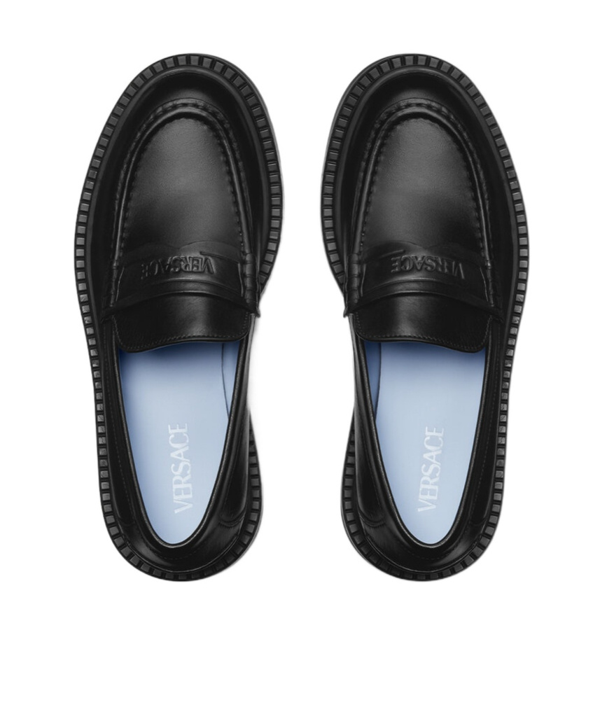 Versace Smooth Leather Adriano Loafers In In Black