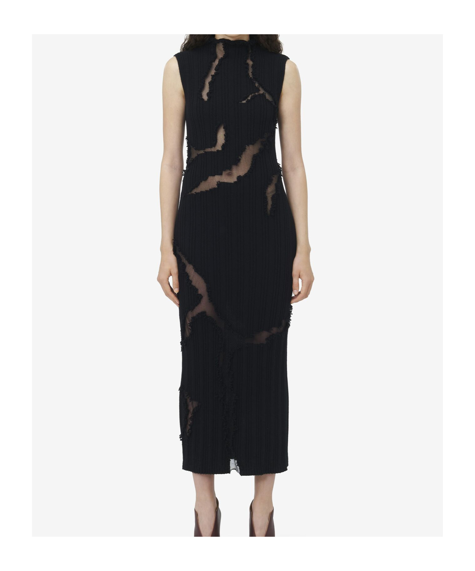 Alexander Mcqueen Distressed Effect Knitted Midi Dress In Black