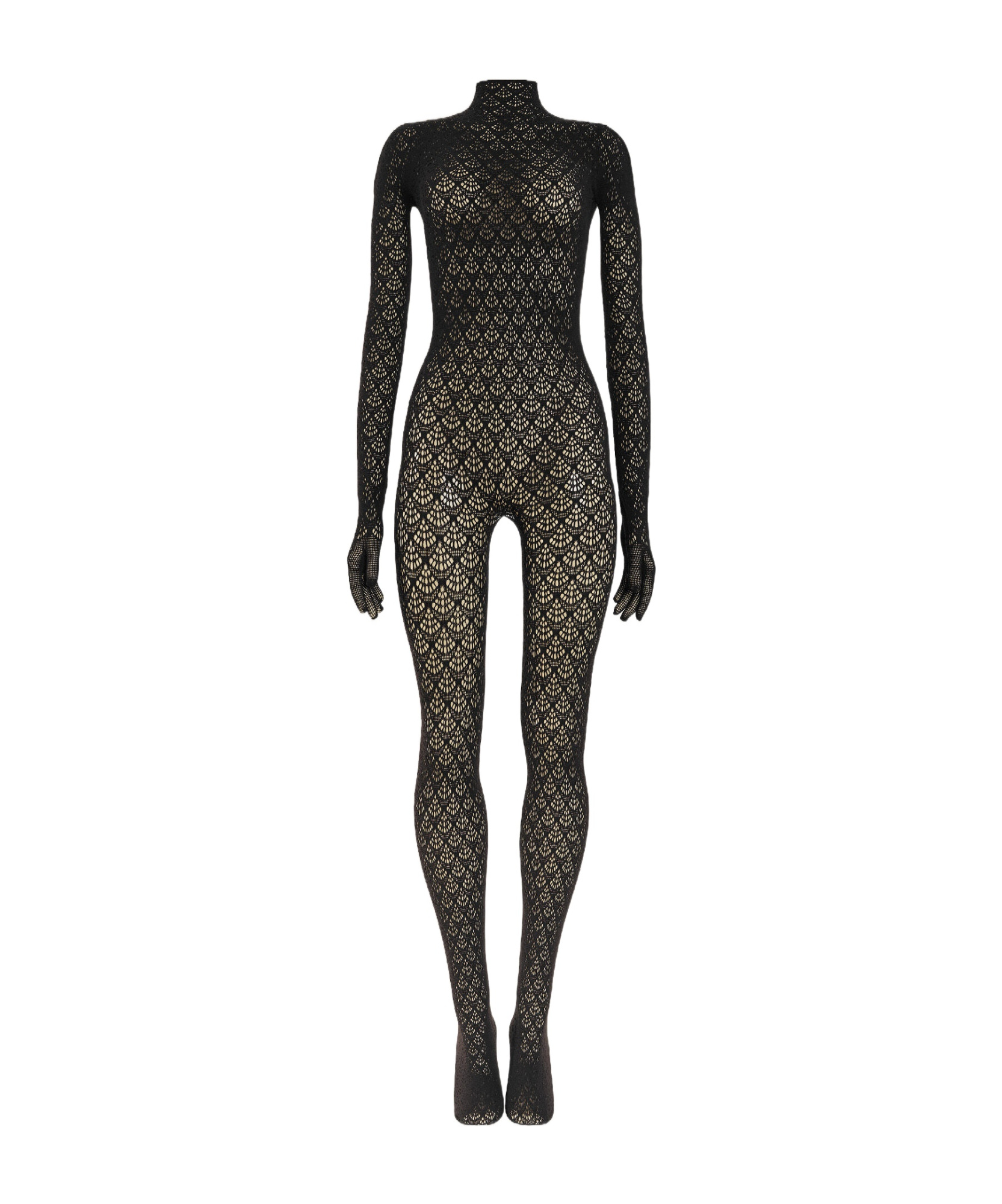 Wolford Mermaid-net Mock-neck Catsuit In Black