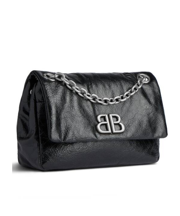 Balenciaga Monaco Mini Textured-leather Shoulder Bag In Black
