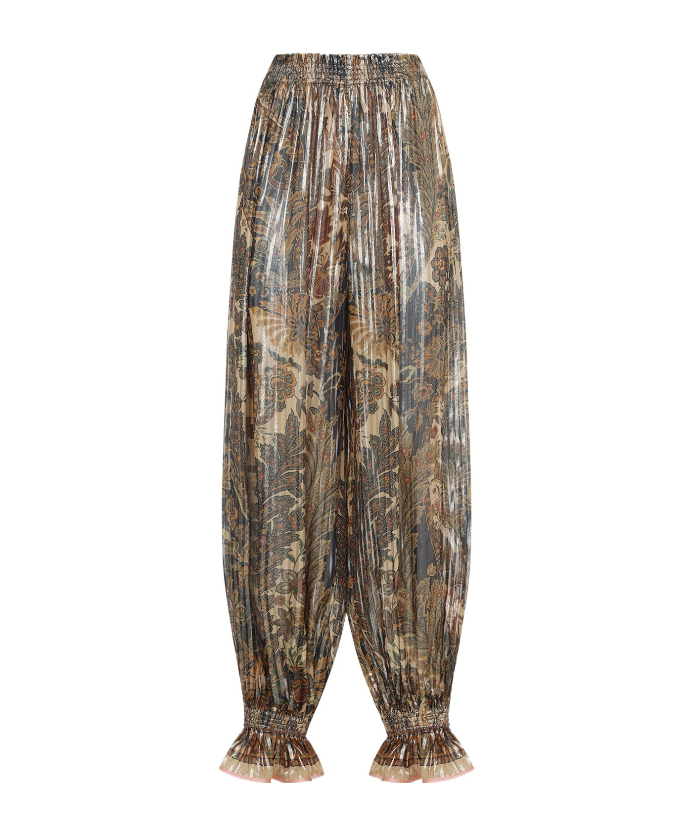 Valentino Beige Metallic Voyage Pleated Wide-leg Pants In Brown