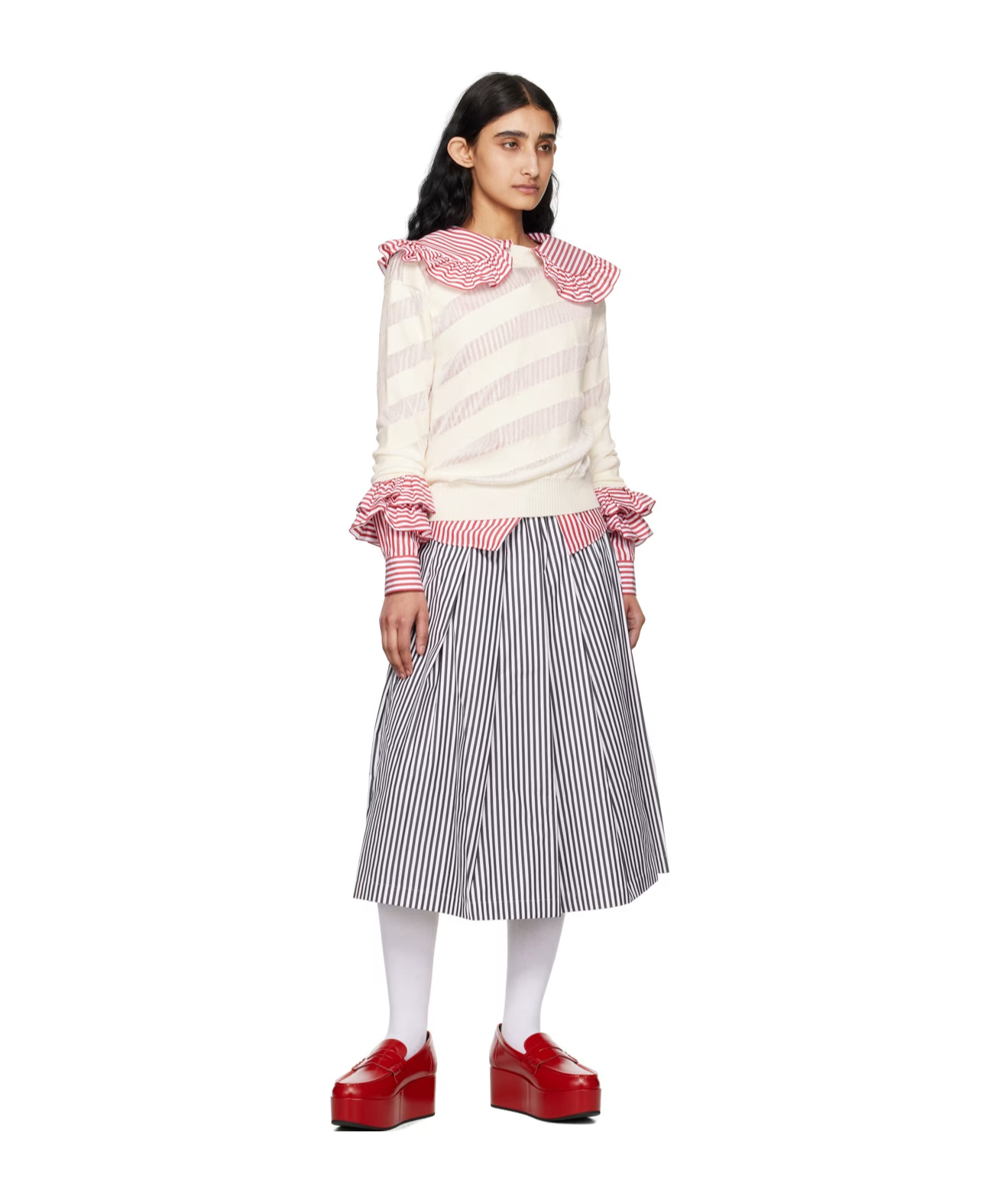 COMME DES GARÇONS STRIPED PLEATED COTTON SKIRT 