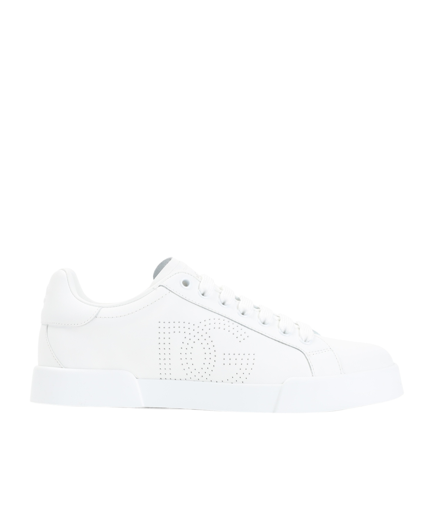 Dolce & Gabbana Women Portofino Low-top Leather Sneakers With Lateral Monogram In White