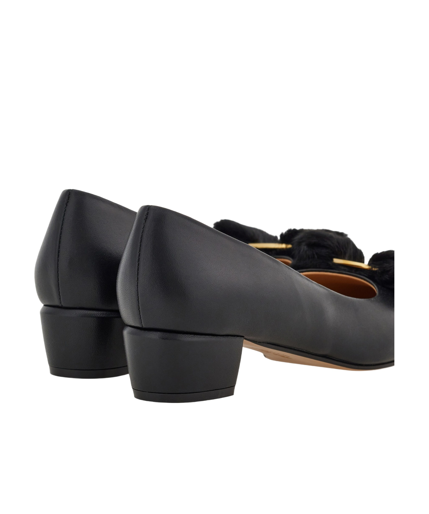 Ferragamo Vara Genuine Shearling Bow Pump In Black