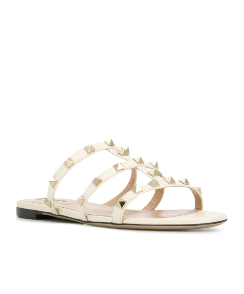 Valentino Garavani Leather Rockstud Sandals In White