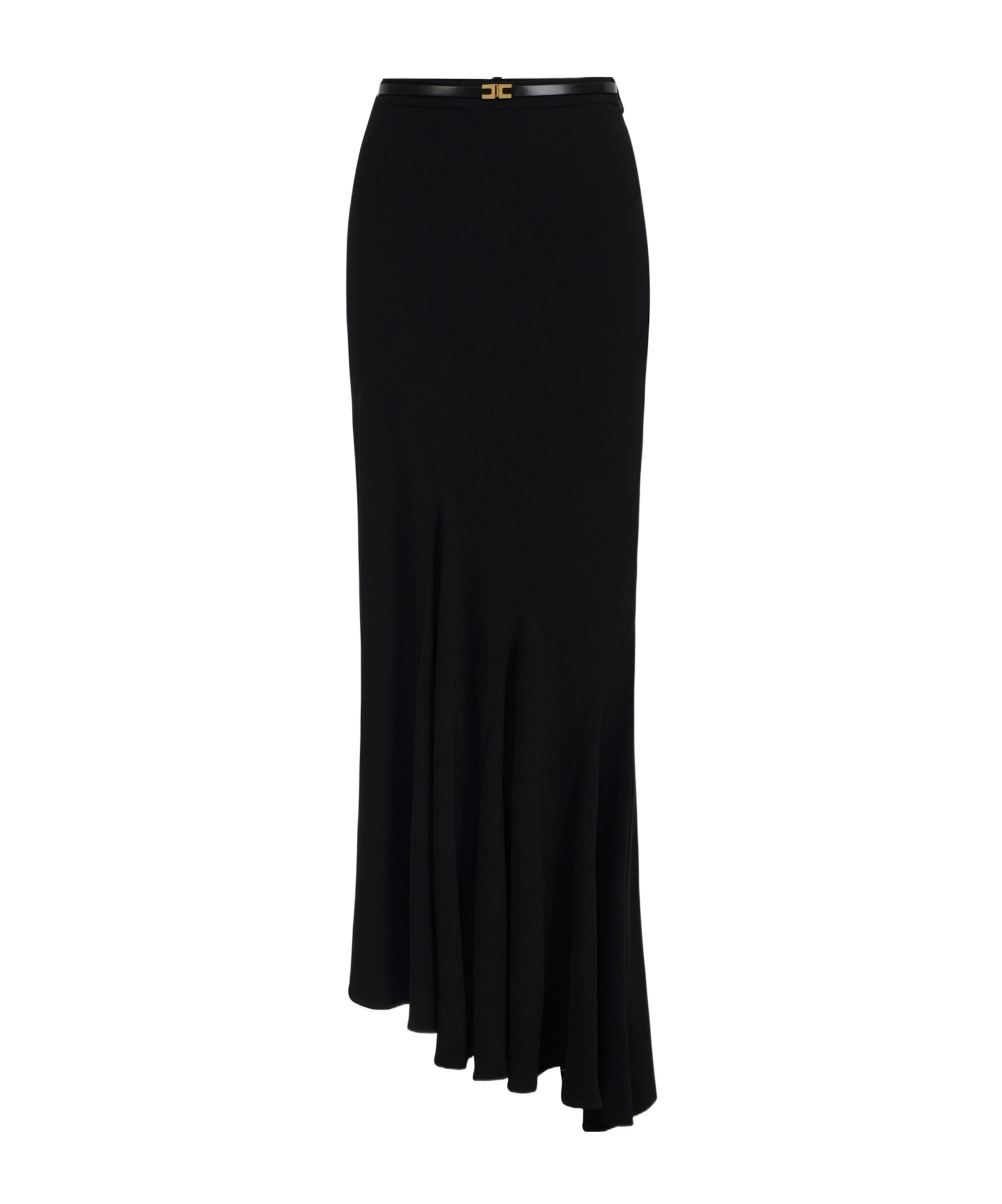 Elisabetta Franchi Asymmetric Skirt In Lightweight Crêpe Fabric With Belt In Black