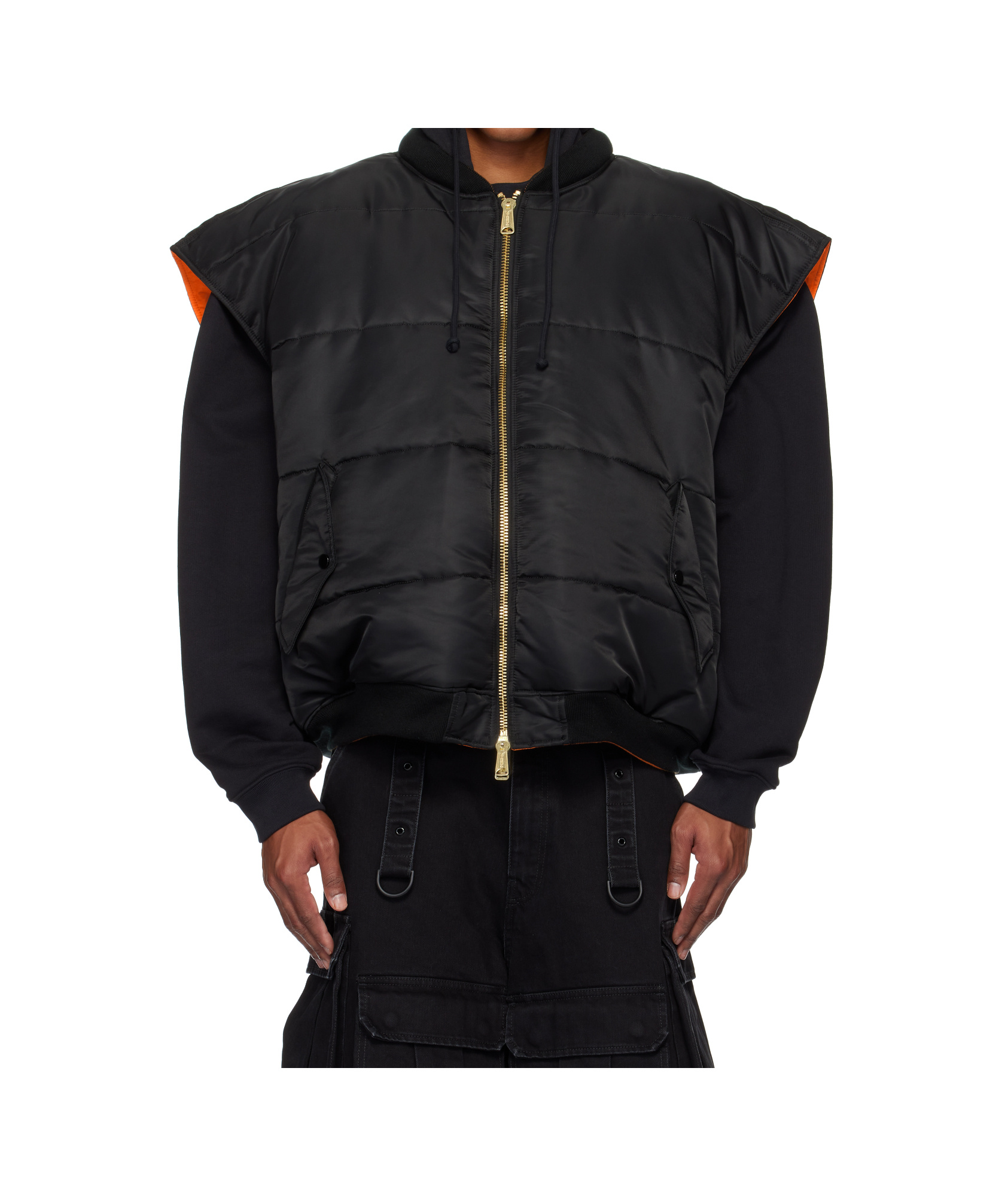 Vetements Hooded Logo Bomber Vest In Black