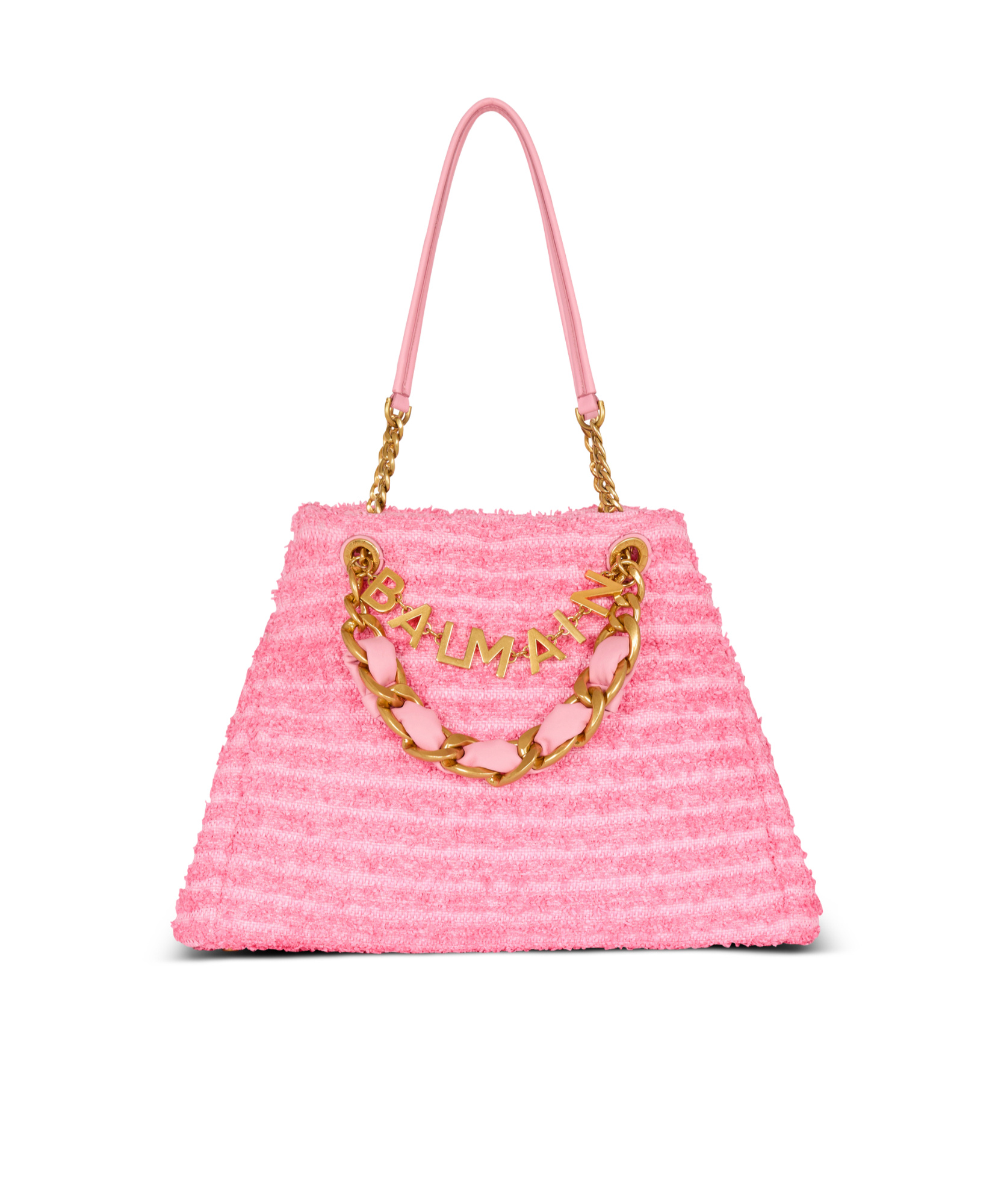 Balmain 1945 Soft Tote In Tweed-effect Raffia In Pink