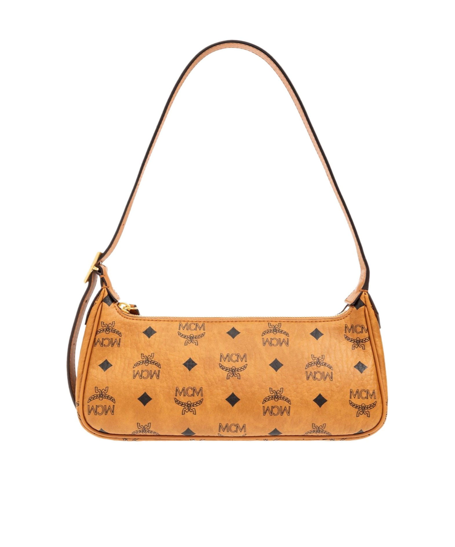 Mcm Aren All-over Logo Printed Small Shoulder Bag In Brown