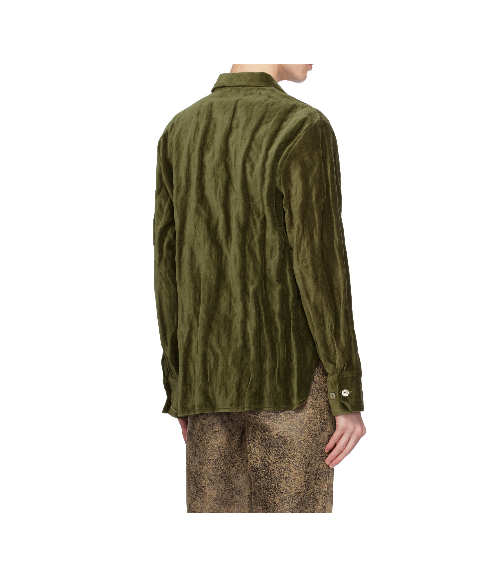 Séfr Ignacio Metallic Cotton-blend Velvet Shirt In Khaki