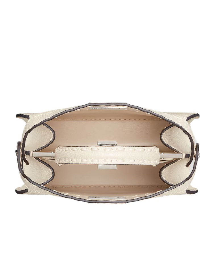 Shop Fendi Camellia-coloured Selleria Bag With 556 Hand-sewn Topstitches In Beige