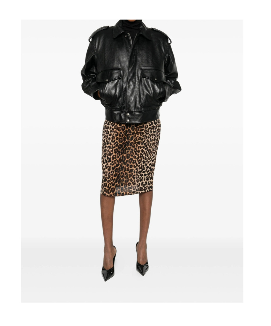 Saint Laurent Leopard Print Skirt In Black