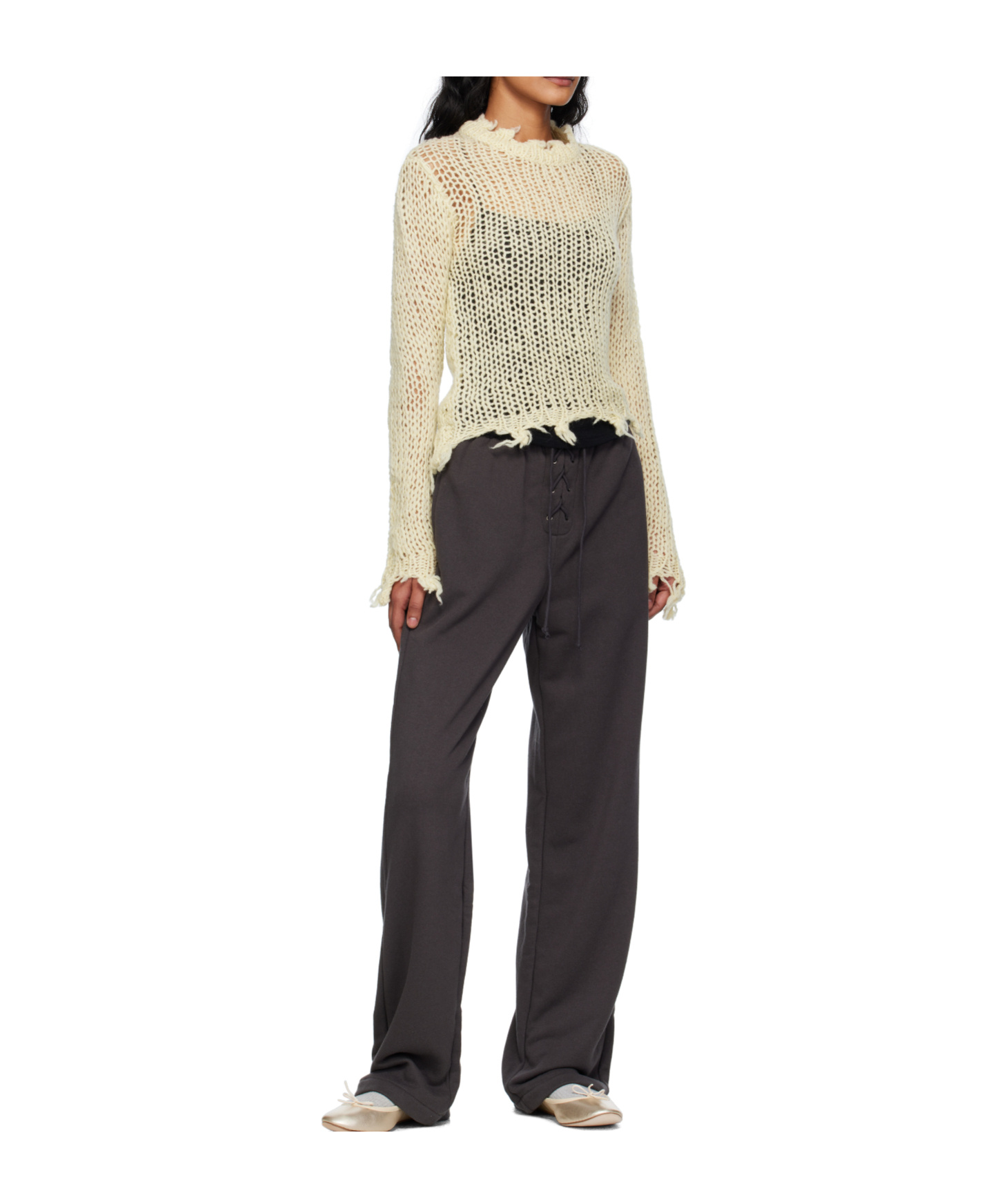 Open Yy Lace-up Drawstring Track Pants In Gray
